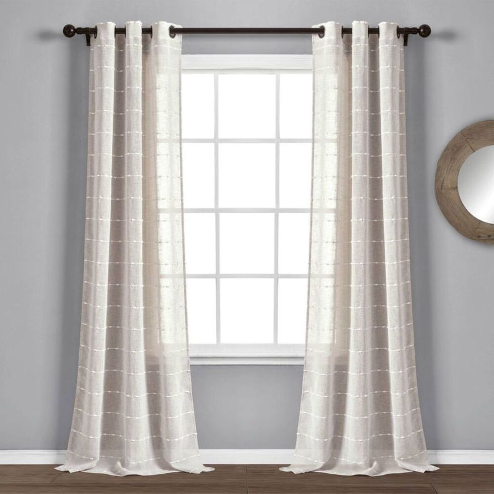 2pk 120"x38" Farmhouse Textured Grommet Sheer Curtains - Beige